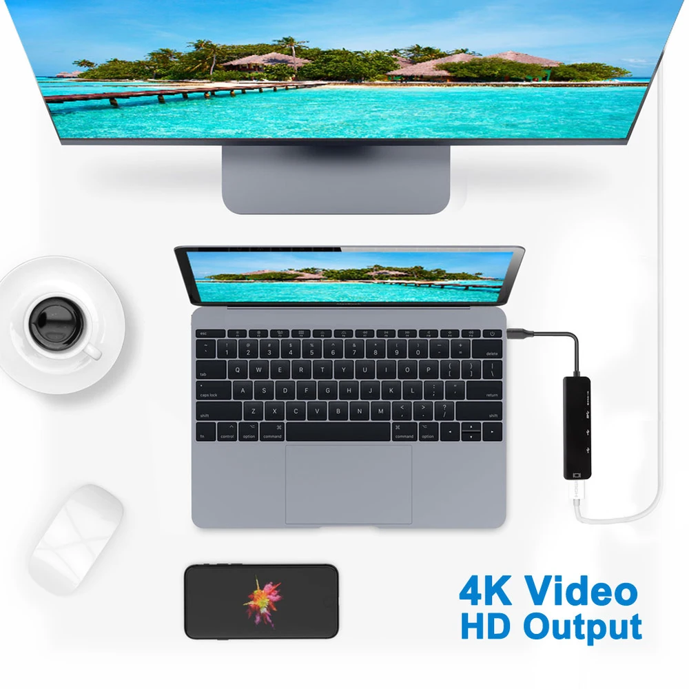 5 в 1 USB C концентратор USB-C до 3,0 концентратор HDMI Thunderbolt 3 адаптер для MacBook samsung Galaxy S9 huawei type C usb-хаб