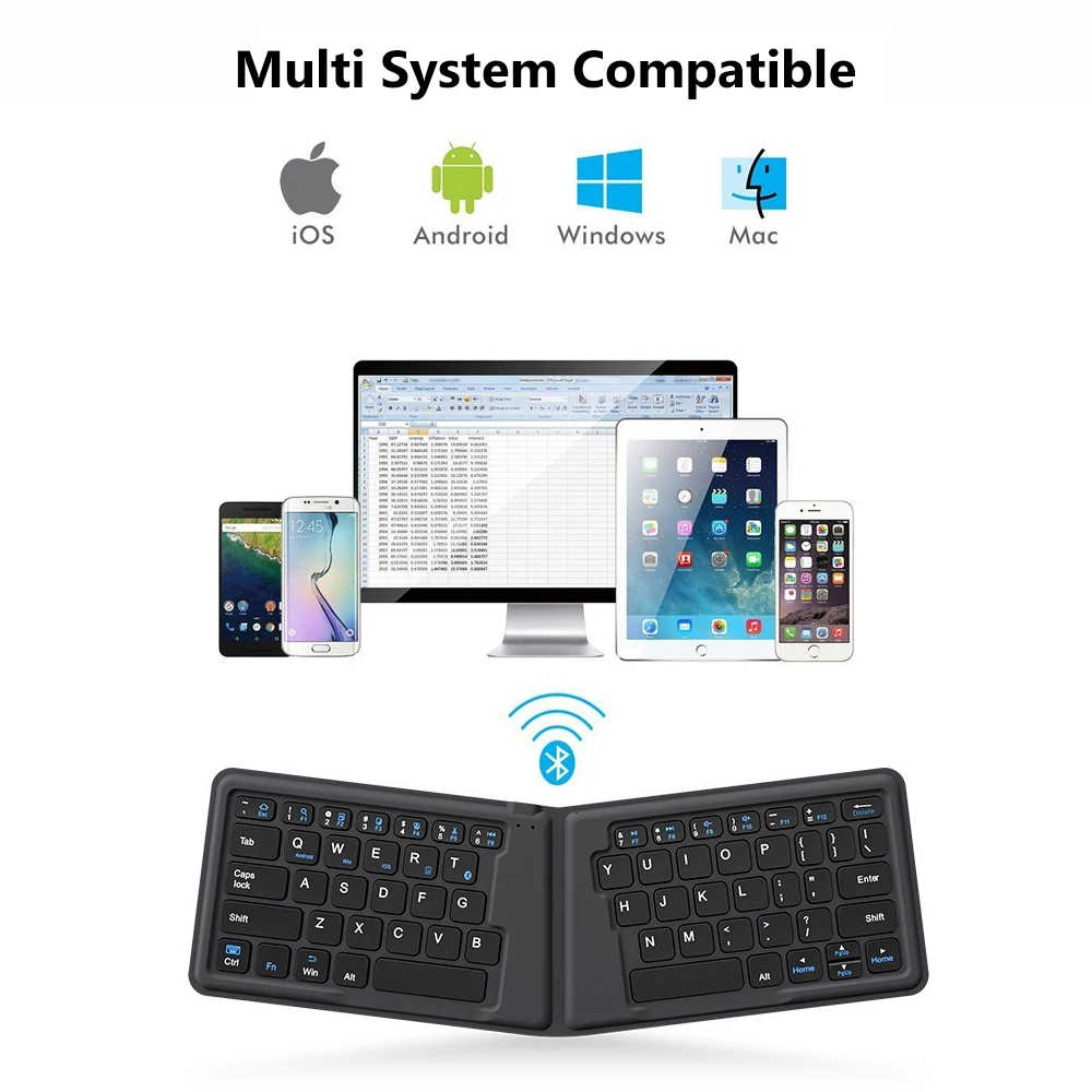Koop Avatto A20 Draagbare Lederen Vouwen Mini Bluetooth Toetsenbord Opvouwbare Draadloze Toetsenbord Voor Iphone, Android Telefoon, Tablet, Ipad, Pc