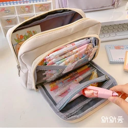 New Large Capacity Pen Bag Pencil Case Solid Color Multifunctional Stationery Bag Student Cute Pen Bags Girls School Supplies