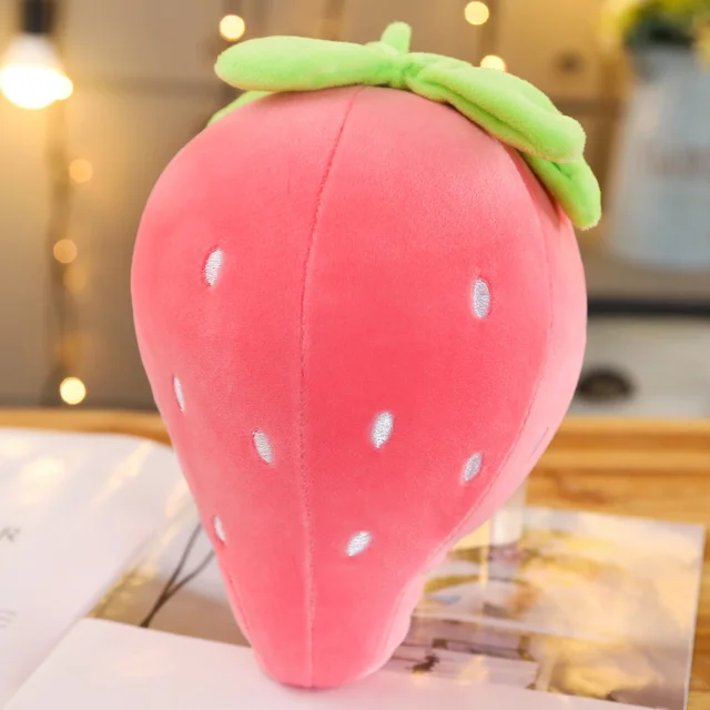 New 1pc 22cm simulation Pink Strawberry Soft Plush Food Fruit Toy Down Cotton Stuffed Strawberries Plants Plushie Decor Kid Gift 3
