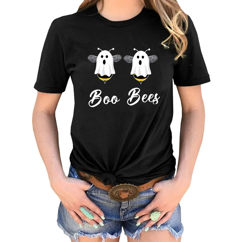 Boo Bees/парная футболка на Хэллоуин, забавная футболка с круглым вырезом, высокое качество, футболка с коротким рукавом, топы