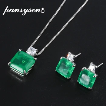 

PANSYSEN Vintage Silver 925 Jewelry Emerald Gemstone Necklace Earrings Set Anniversary Cocktail Party Jewelry Sets Wholesale
