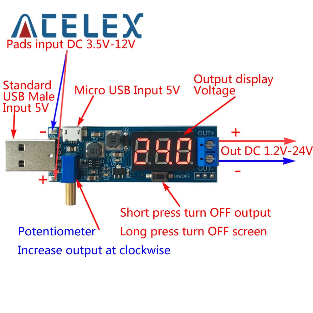 DC DC 5V to 3.5V / 12V USB Step UP / Down Power Supply Module Adjustable Boost Buck Converter Out DC 1.2V 24V|Instrument Parts & Accessories| - AliExpress