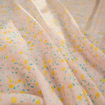 

High quality Tencel ramie fabric Yellow fruit print tissu High grade dress Robe cheongsam material