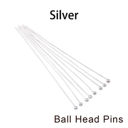 Gold Plated Ball Head Pins for Jewelry Making - 100-200 Pieces, Various Lengths (Silver 02)