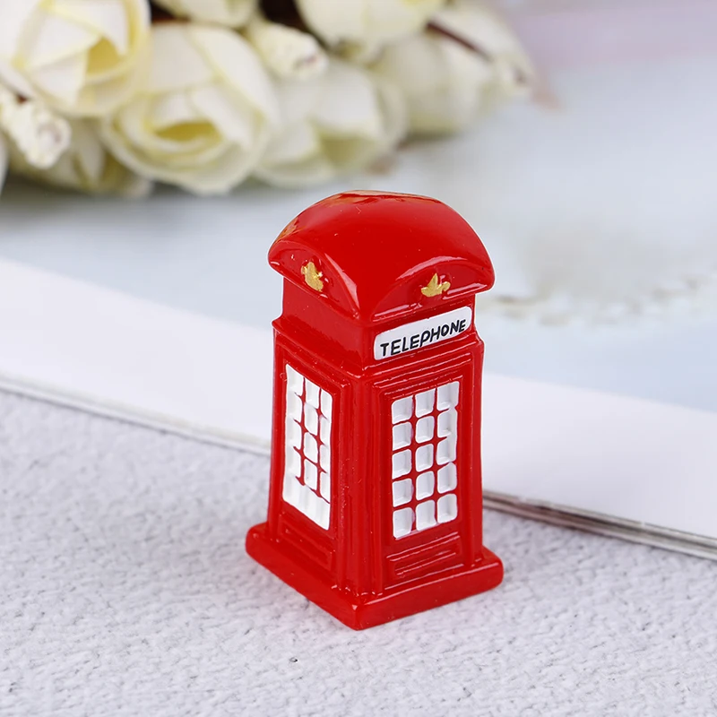 

Mini fairy garden cartoon Building statue miniature ornament toy resin craft Red Telephone Booth Figurine home decoration