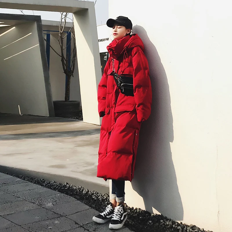 red Thikcer пушистое хлопковое пальто s зимнее уличное стильное теплое хлопковое пальто с разрезом, пальто-парка Женская Толстая длинная куртка с капюшоном F90 - Цвет: red