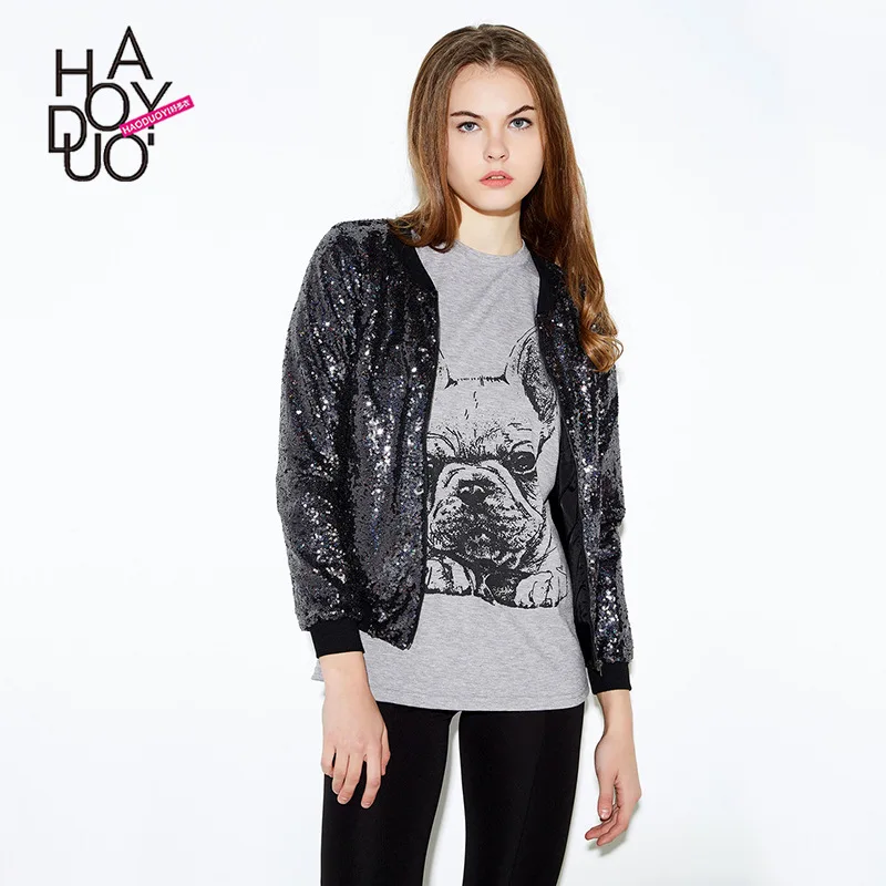 

Haoduoyi Hot Selling New Style Trend Fashion Sporty All Sequin Baseball Uniform Casual Jacket Short Coat