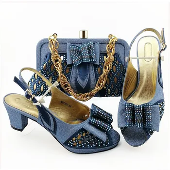 

Most popular L.blue women shoes with rhinestone decoration african dress shoes match handbag set MM1102,heel 7CM