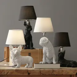 Креативная полимерная Настольная лампа белого/черного цвета для собак, декор в виде животных, светодиодный светильник для спальни