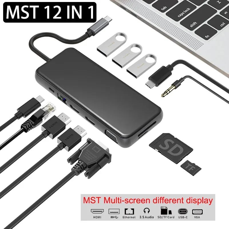 

USB HUB Multi USB 3.0 HDMI 4K VGA RJ45 PD Adapter to Splitter 3 Port USB 3.1 Type C for MacBook USB hub 3.5mm Audio MST