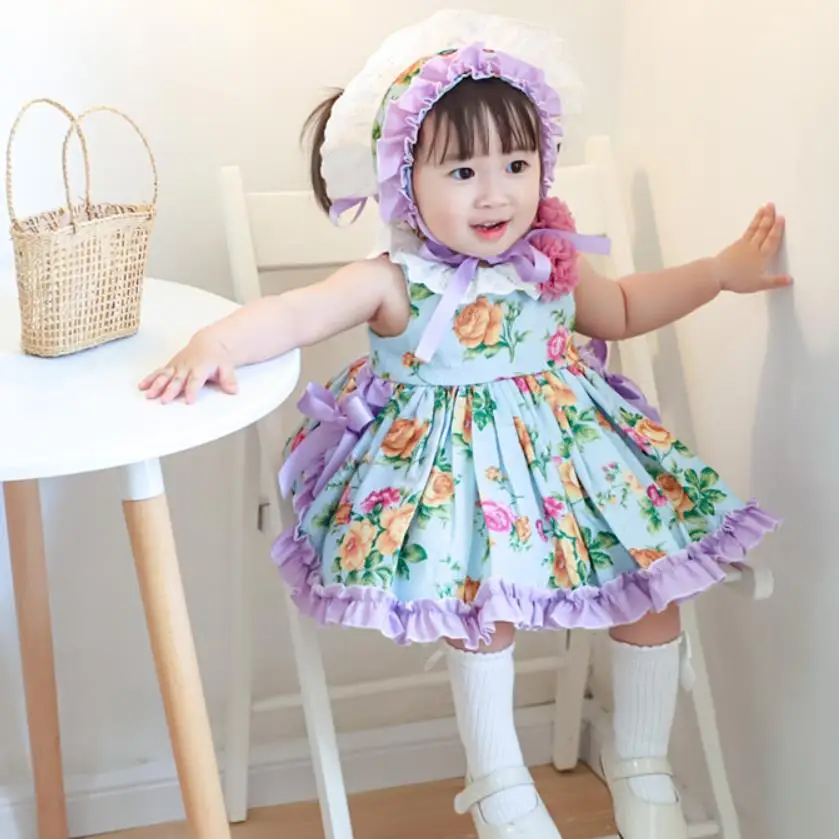 Новинка года; платье принцессы в стиле испанской Лолиты одежда для маленьких девочек милое платье без рукавов с принтом для девочек; детское винтажное платье vestidos; Y2604