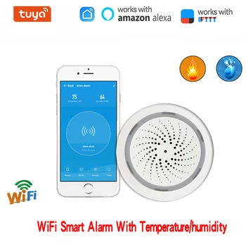 

Smart home WiFi temperature and humidity sensor environment detector Wireless Sound and Light Siren Alarm Support Alexa IFTTT
