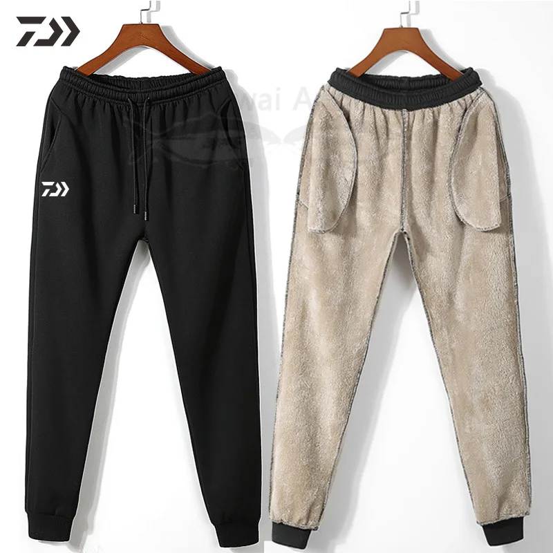 Daiwa рыбацкие брюки мужские зимние на шнурке уличная одежда для рыбалки сохраняющие тепло плотные однотонные мужские длинные штаны на молнии в походных штанах