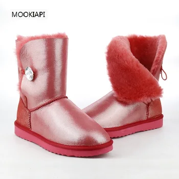 

Hot Sale Women Boots Sheepskin Leather Snow Boots 100% Natural Fur Snow Boots Warm Wool Waterproof Winter Boots