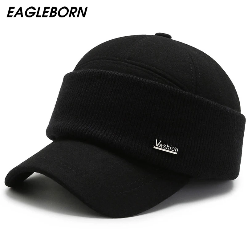 

Winter Baseball Cap Men Felt Ear Protection Baseball Cap Dad Hat Winter Cotton Cap Warm Hat for The Elderly Middle-aged Elderly