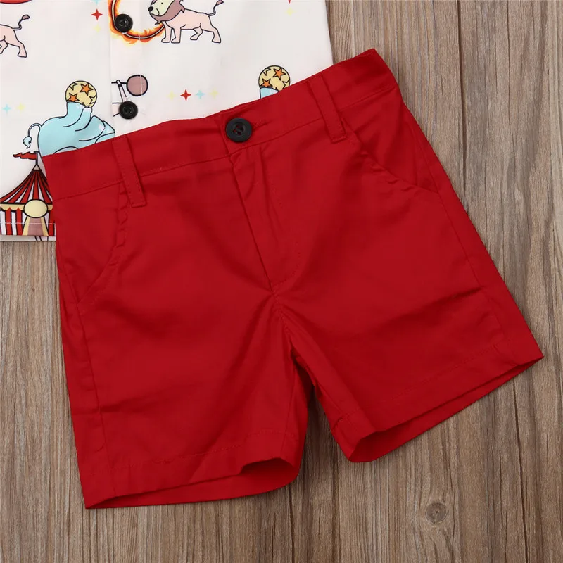 Комплект одежды для мальчиков, забавная рубашка с принтом цирка комплект для мальчиков, красные короткие штаны комплект детской одежды с галстуком-бабочкой для мальчиков комплект детской одежды