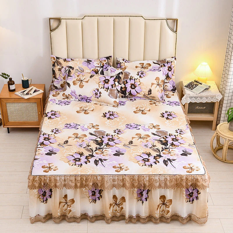 3pcs Set Thicken Soft Sanding Bed Skirt King Queen Size Lace Bedspread Anti-slip Cover 1pc 2pcs Pillowcase | Дом и сад