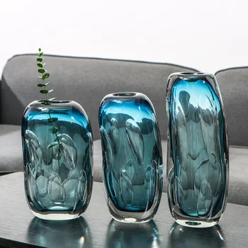 

European-Style Green-Blue Bubble Glass Vase Home Model Room Grow in Water Transparent Flower Container Decoration Crafts
