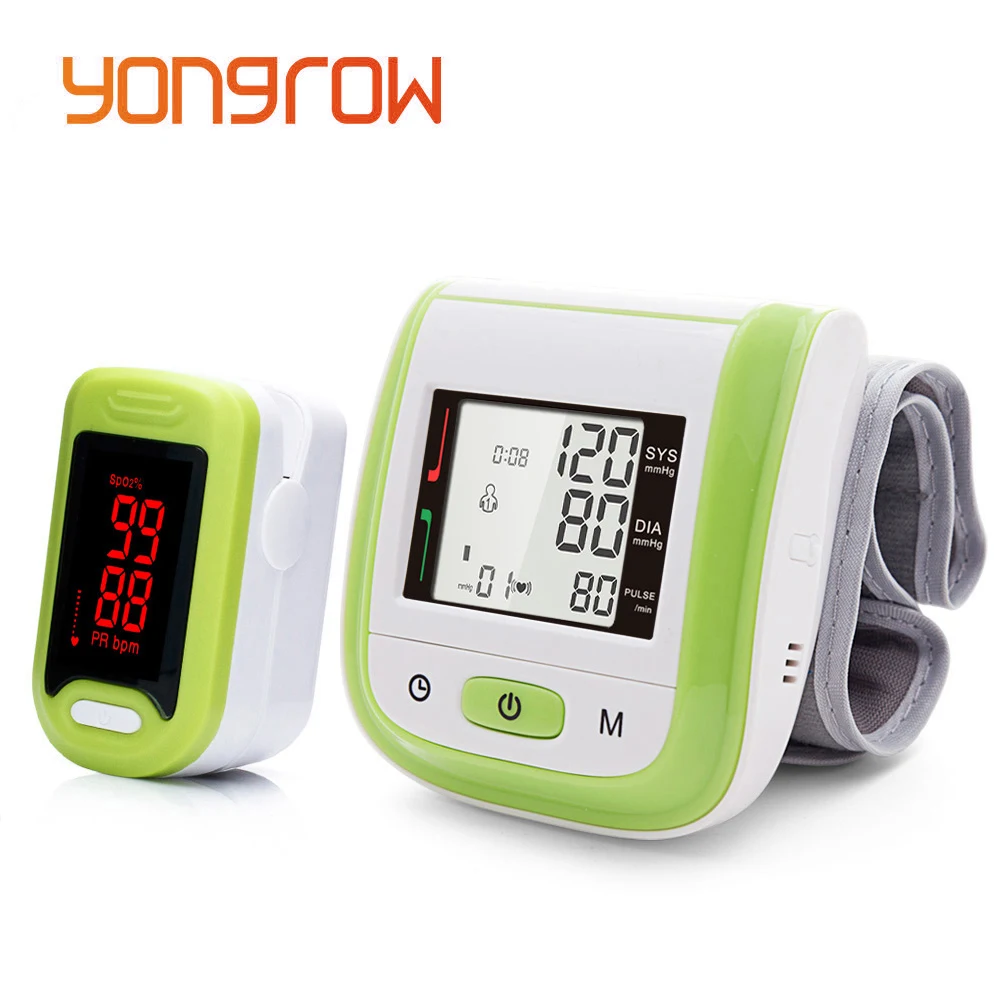 Yongrow LCD Wrist Blood Pressure Monitor and LED Portable Fingertip Pulse Oximeter Health Care Family Medical Gift Spo2 | Красота и