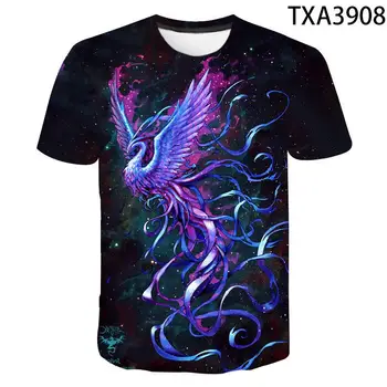 

2020 New Summer Cool Men Women Children T Shirt 3D Blue Phoenix Bird Print Lovers T-shirt Boy Girl Kids Tops Harajuku Casual Tee