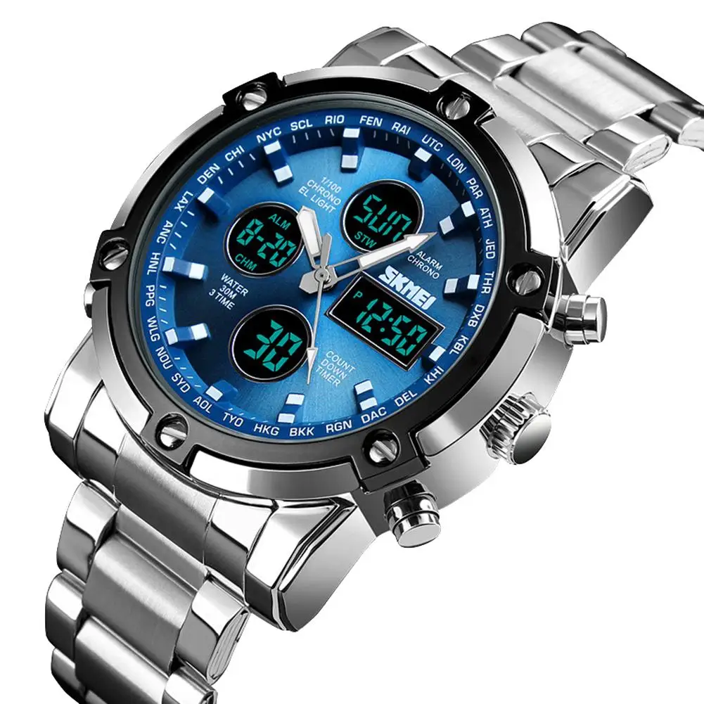 

SKMEI 1389 Men Business Analog Display Sub Digital Dial Stainless Steel Band Wristwatch