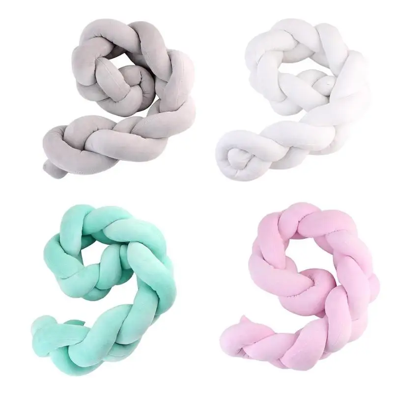 100/200CM Newborn Baby Bed Bumper Pure Color Weaving Knot for Infant Room Decor Crib Protector Pacification Toy Photography Pros