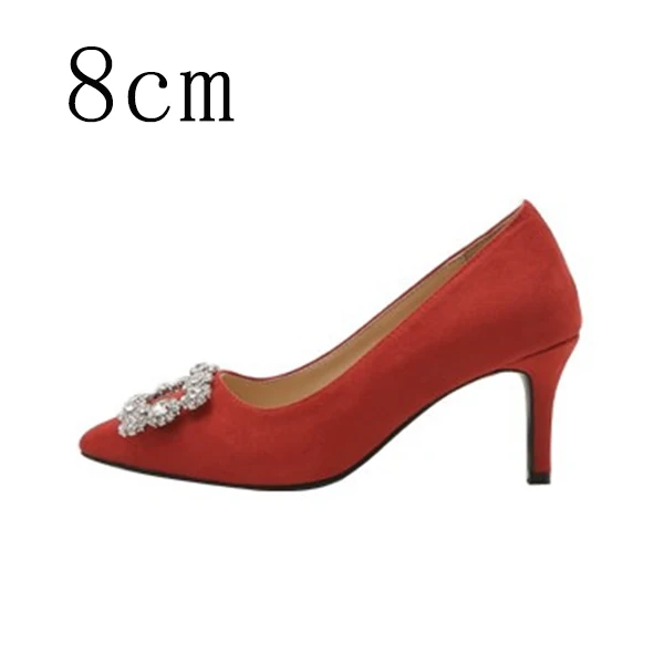 Женские туфли-лодочки; стразы; женская обувь на высоком каблуке; модельные туфли с острым носком; мягкие свадебные туфли на тонком каблуке; Новое поступление года - Цвет: Red 8cm Pumps