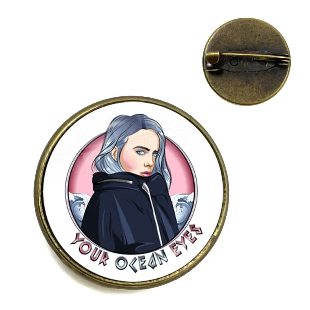 2 Billie Eilish модный воротник булавка популярный хип-хоп певец Harajuku стеклянный кабошон ручной работы панк металлическая брошь для фанатов подарок - Окраска металла: 2