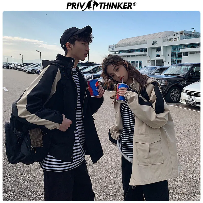 Privathinker, пара, осень, новинка, Карго, куртка с карманами, с капюшоном, куртка для мужчин и женщин,, Повседневная Уличная одежда, рабочая куртка, верхняя одежда, пальто