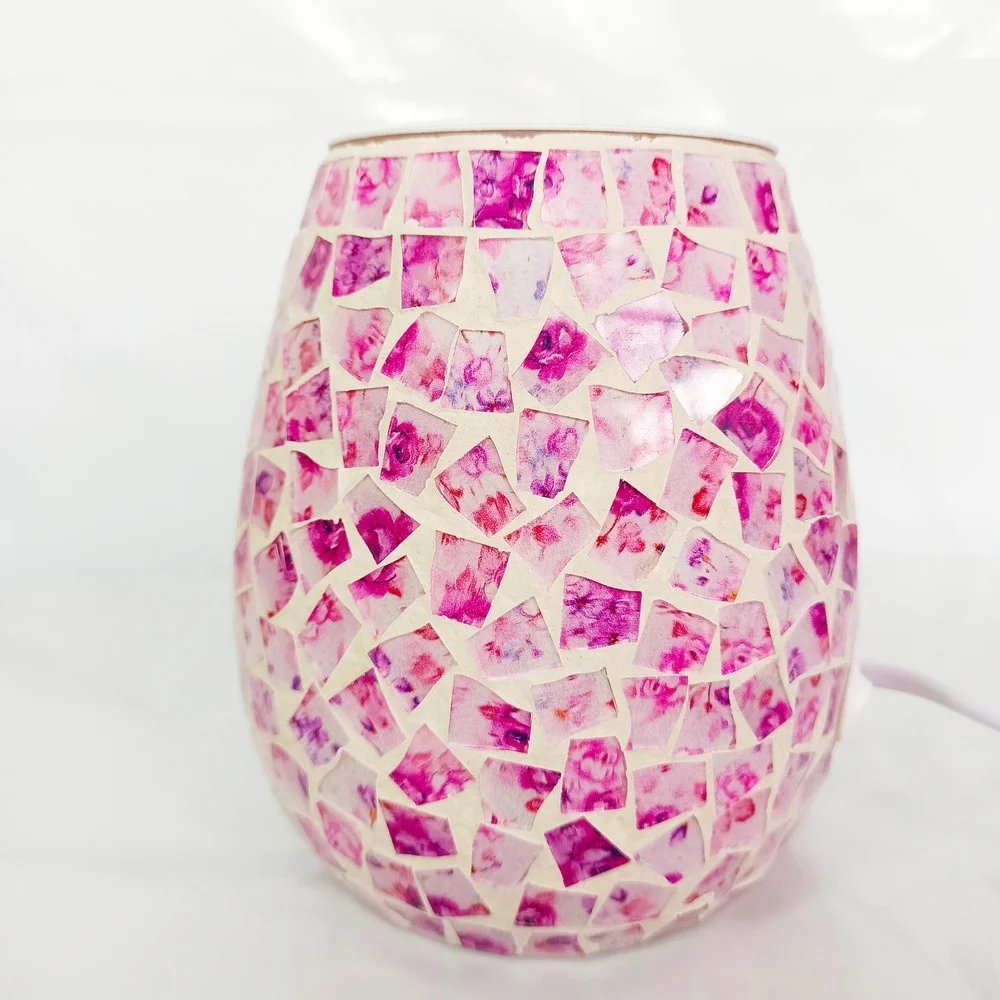Pink Диффузор эфирного масла мозаичный стеклянный ароматизатор подогреватель свечей нагреватель для воска горелка расплава воска куб плавильный ароматизатор - Цвет: Pink