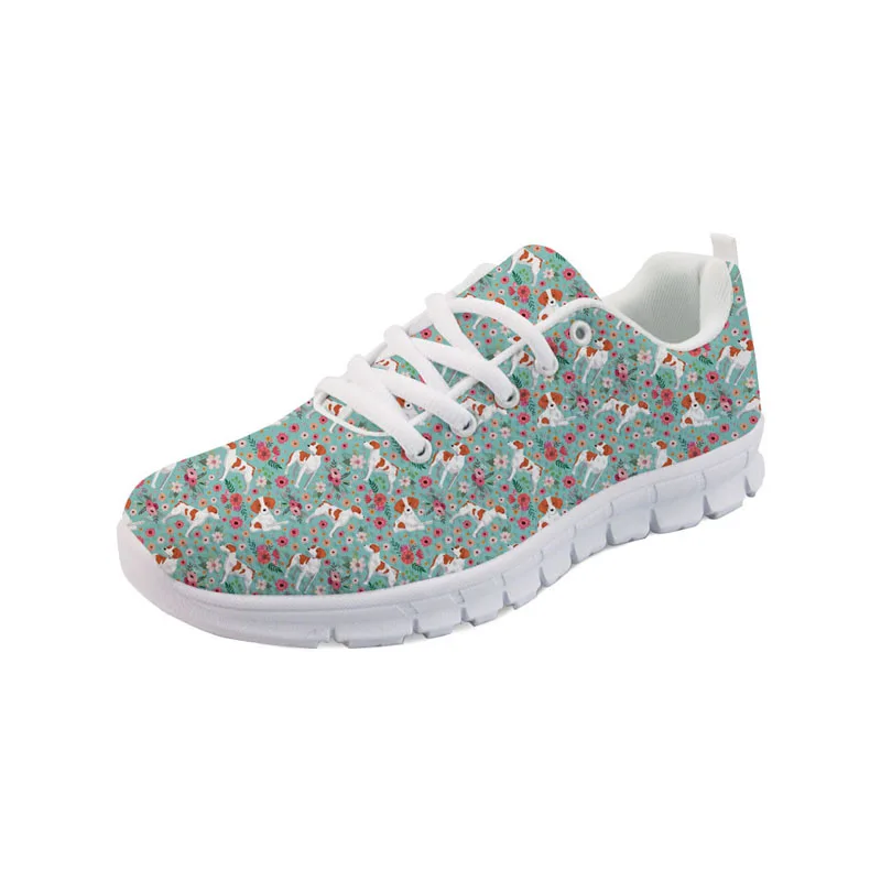 

Cute Brittany Dog Flower3D Printed Ladies Flat Sneakers Women Lace-Up Mesh Sport Running Shoes Casual Breathable Vulanized Shoes
