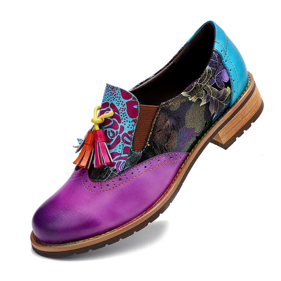Vintage Genuine Leather Women's Flats Oxfords New Casual Retro Tassels Ladies Loafers Shoes Fashion Slip On Brogues Shoes Woman (1)