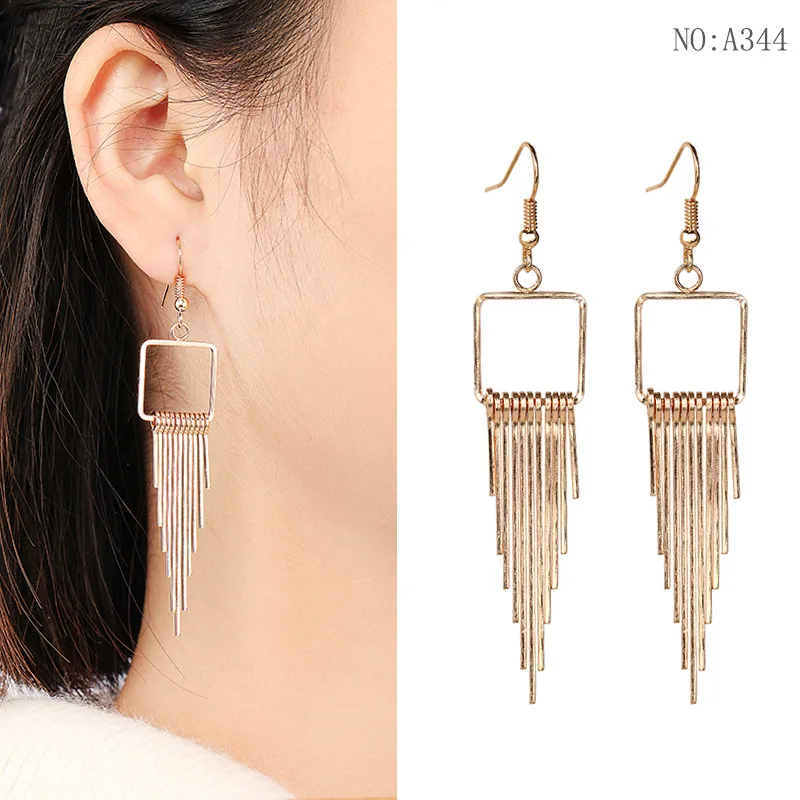 

CC bohemia gold tassel dangle earrings with Stainless Steel for women vintage gold color drop tassel earrings jewelry wholesale