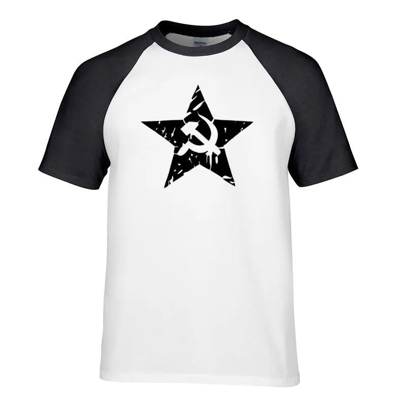

CCCP Red Star Hammer sickle Print Men's T-Shirts Plus Size Tee Shirt Homme Summer Raglan Sleeve Men T Shirts