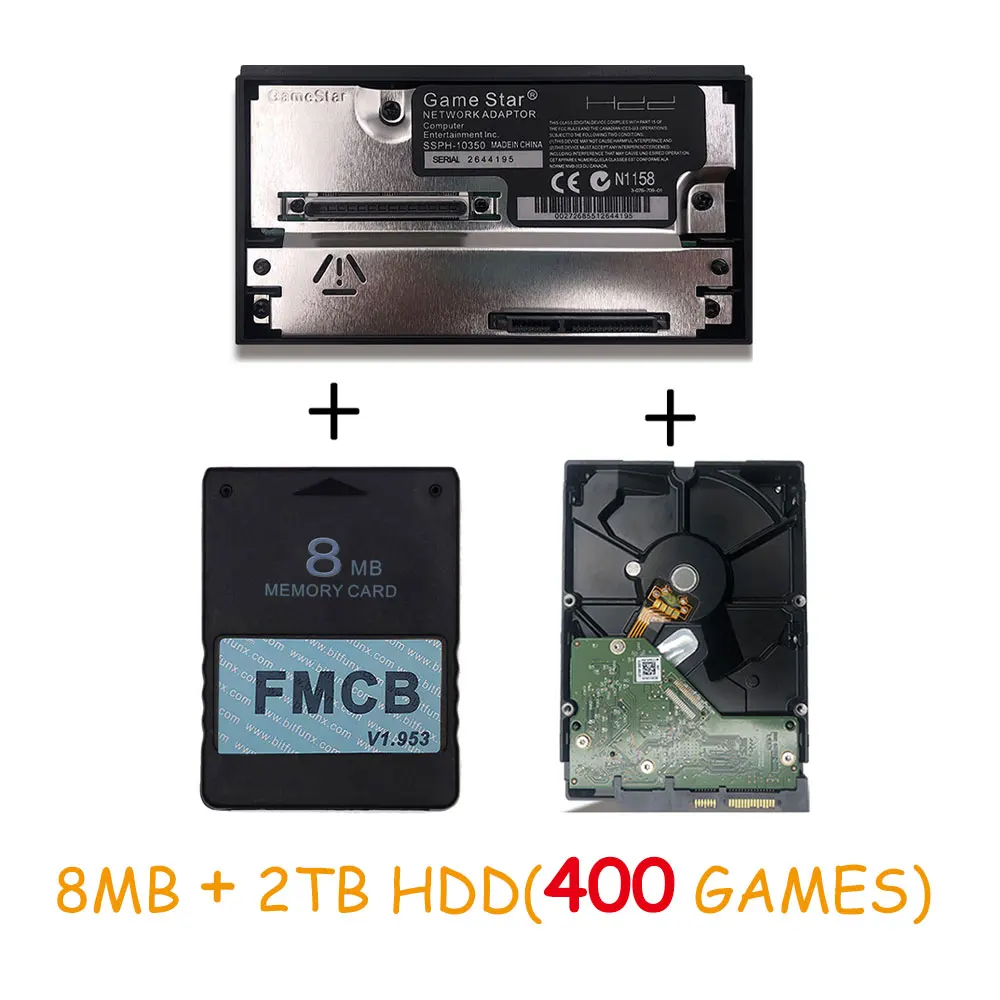 8MB and 2TB Bitfunx FMCB v1.953 8/16/32/64 МБ, Заводская Пломба для PS2+ 3," жесткого диска SATA HDD 80/320/500/1 ТБ/2 ТБ с игр+ GameStar SATA адаптер - Цвет: 8MB and 2TB
