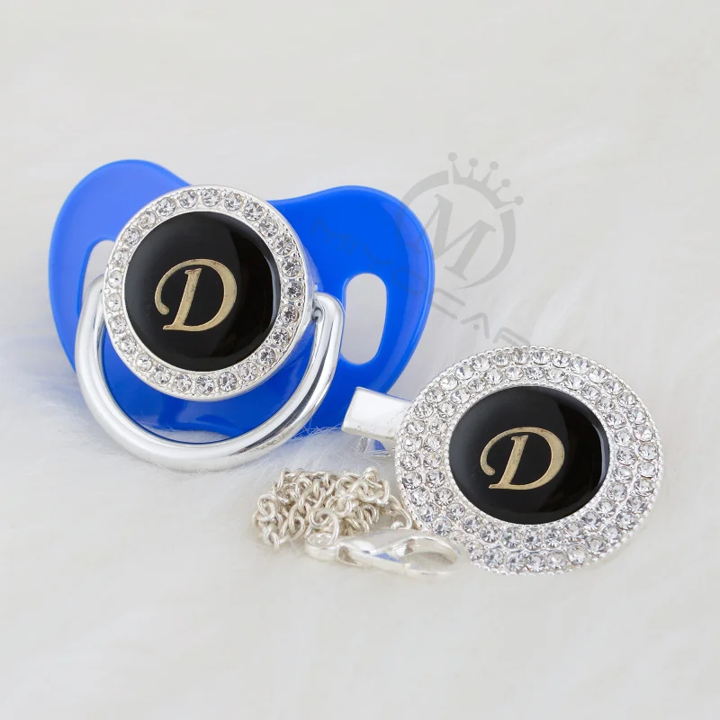 Chupeta e Chupeta Miyocar Nome Único Iniciais Preto Letra d Adorável Bling Clipe Conjunto Bpa Livre Manequim Design Ld-b Mod. 254755 7 High Quality Mamãe e Bebê