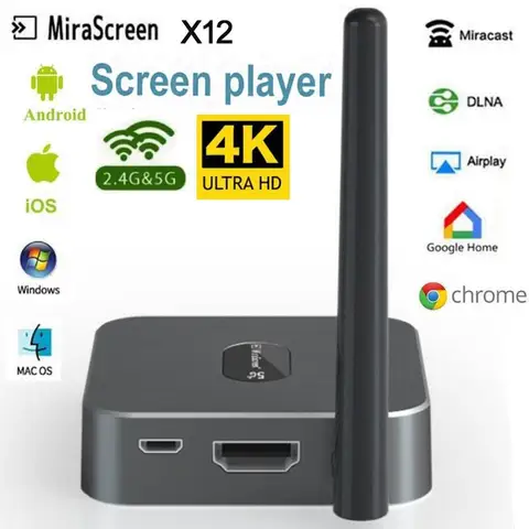 Hdmi sem Fio Mirascreen 4 k Receptor Dlna Miracast Airplay Tela Espelhamento Android tv Vara Vídeo Streamer Exibição X12 2.4g – 5g