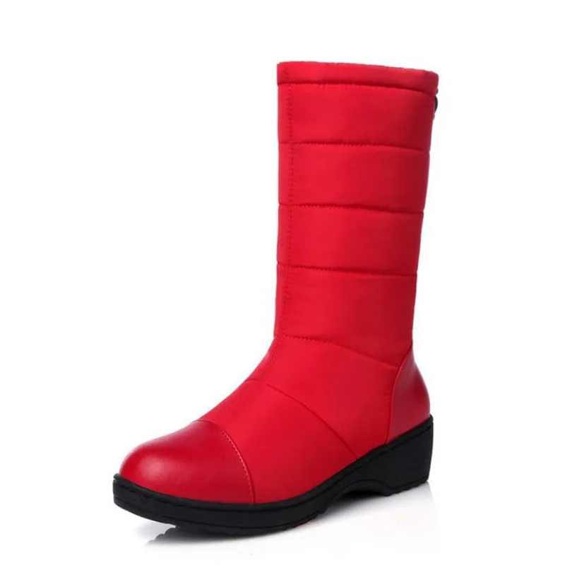 Женские зимние сапоги на платформе женские сапоги до середины икры из водонепроницаемого нейлона, большие размеры 40-44 теплая плюшевая обувь на платформе зимняя обувь черного и красного цвета, HX79