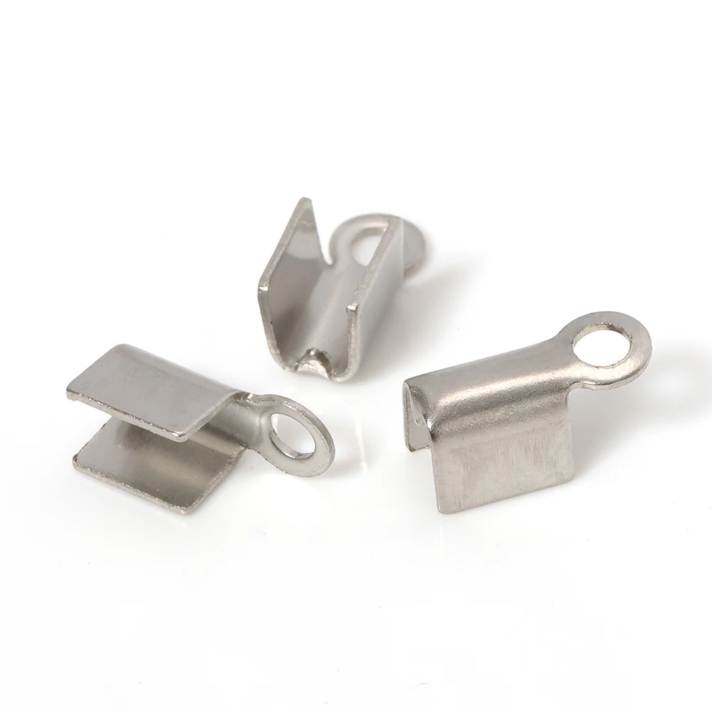 100pcs Stainless Steel Rope Clip 2.5/3mm Cord Fastener Crimping End Caps Clasps Connectors for DIY Jewelry Making DIY Findings