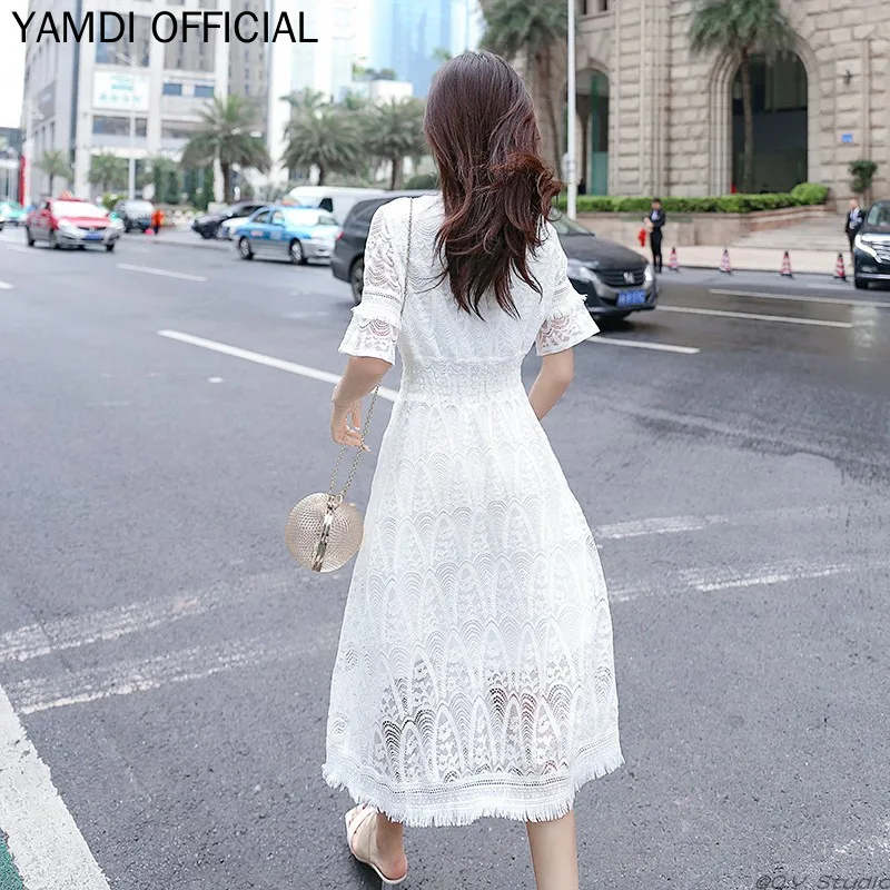 Женское однотонное белое платье YAMDI подиумные платья с коротким рукавом женское