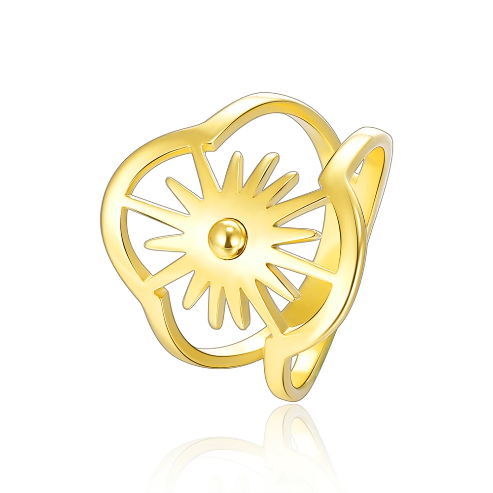 

New Golden Sun Flower Rings For Women Ring Geometric Exaggeration Finger Ring Jewelry Happy New Year Wedding Party Gifts
