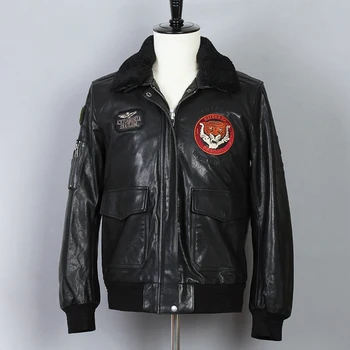 

Fur Collar Air Force Flight Genuine Leather Men Black Sheepskin Slim Fit Bomber G1 Men's Pilot Jacket