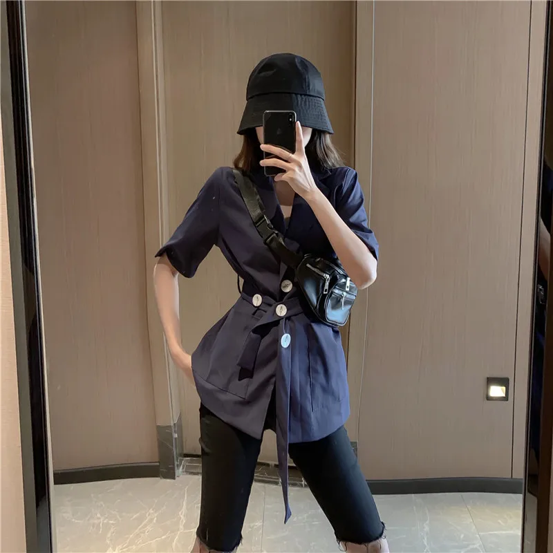 Photo Shoot Retro Hong Kong Flavor Simple Lace-up Charade Suit Short Sleeve
