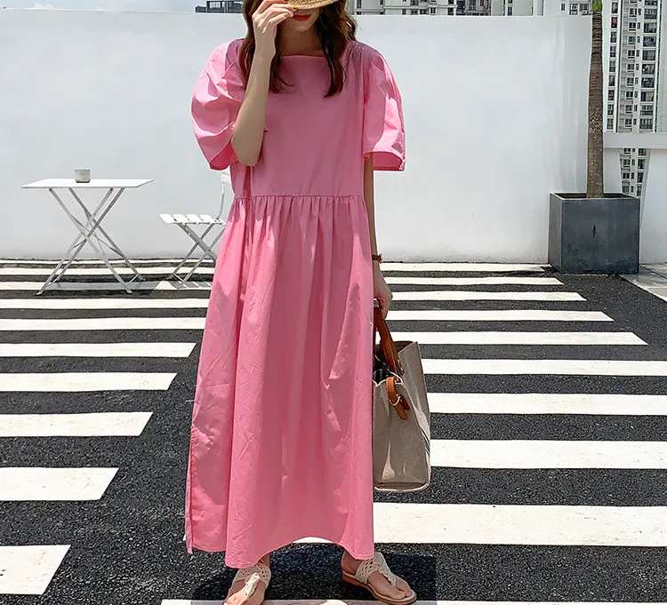 RUGOD корейские ins сплошное свободное летнее платье модное сзади однобортное женское платье повседневное квадратный воротник Сплит Макси платье