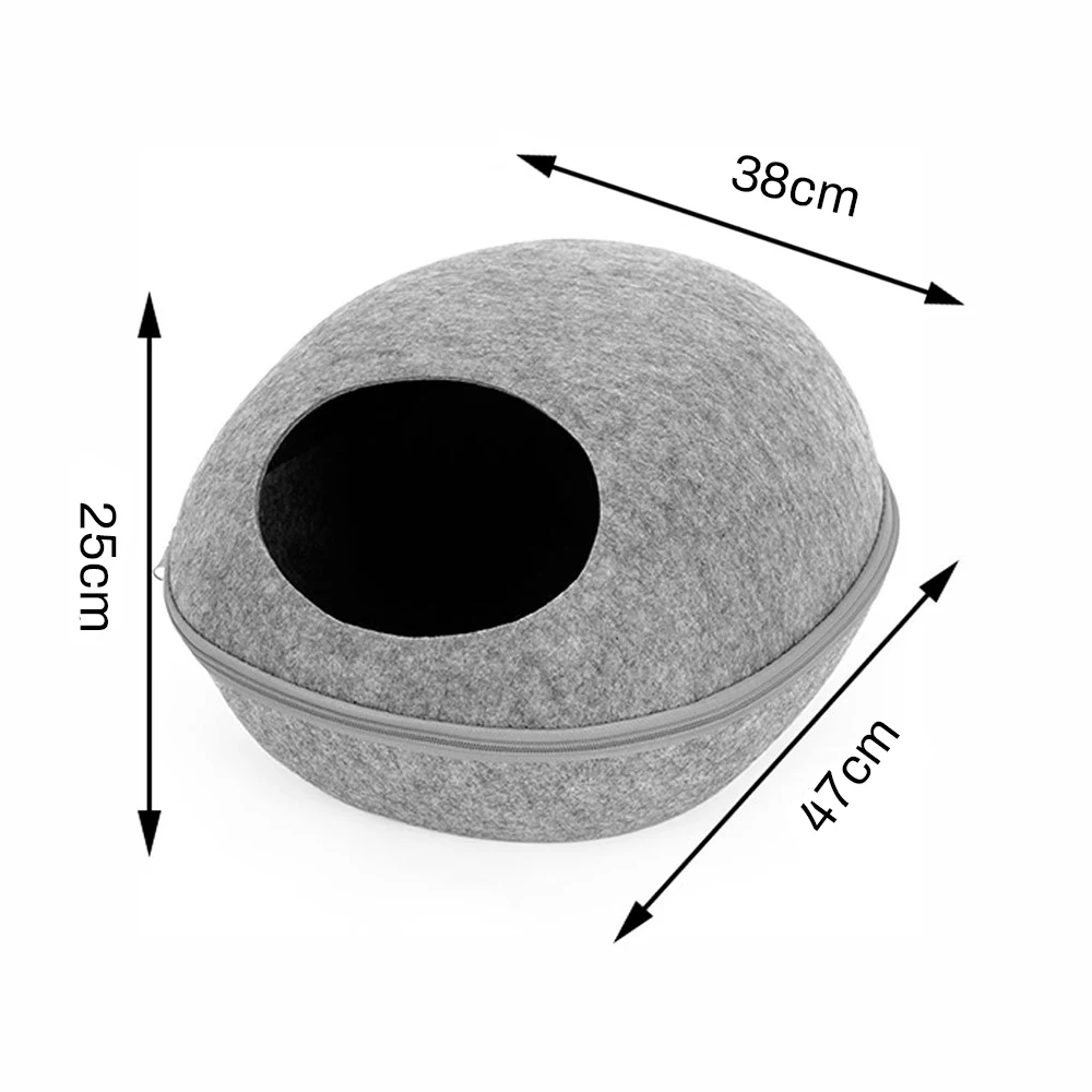 Egg Shape Dog Cat Bed Cat Sleeping Bag Zipper Felt Cloth Winter Warm Pet House All Around Cat Nest With Detachable Cushion Mat