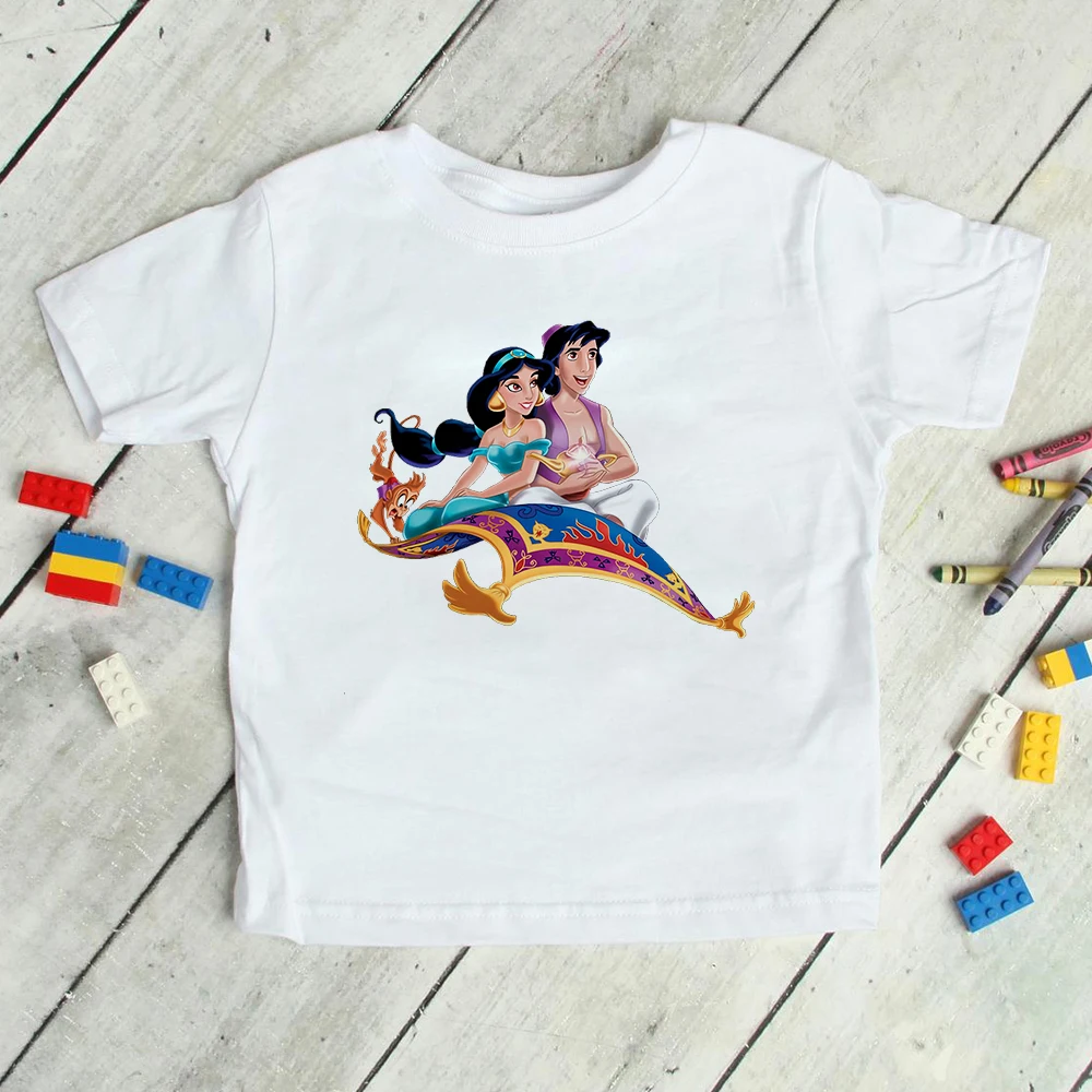 2021 Disney Aladdin Jasmine Princess Print Girl T-shirt Harajuku Summer Fashion Cartoon Short Sleeve Kids Clothes Dropship t-shirt kid dress	 Tops & Tees