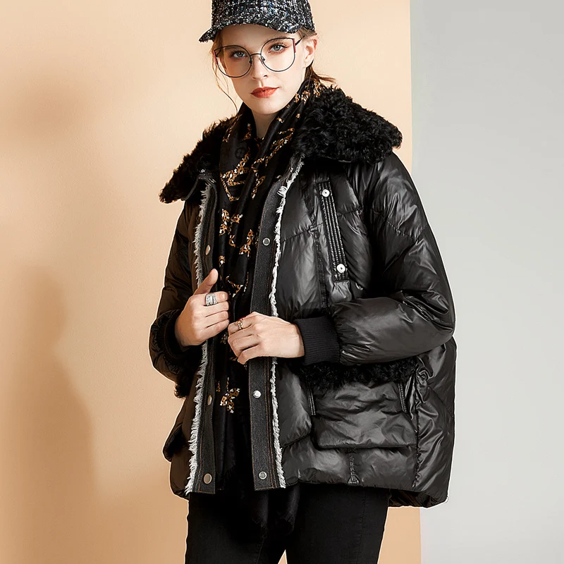 Janveny Real Fur Collar 2020 Down Jacket Women