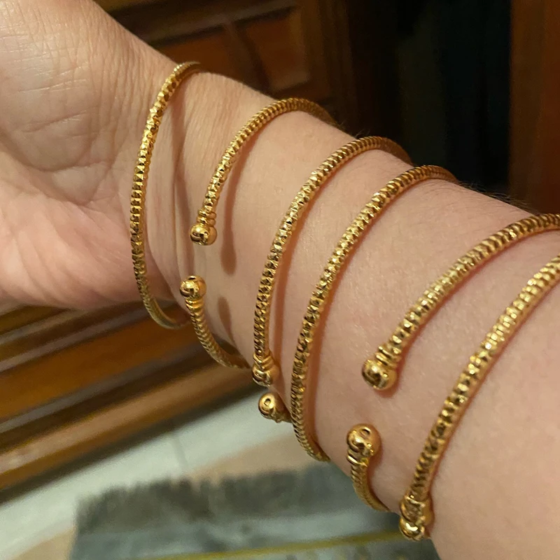 3MM/6pcs Dubai Jewelry Women Indian Bangles Africa Ball Jewellery Gold Color Beads Bracelet Ethiopian Wedding Bride Gift