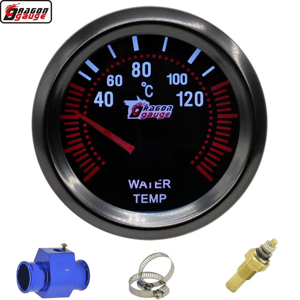 Dragon 52mm Black Shell Auto Pointer Water Temp Gauge 40120 Celsius